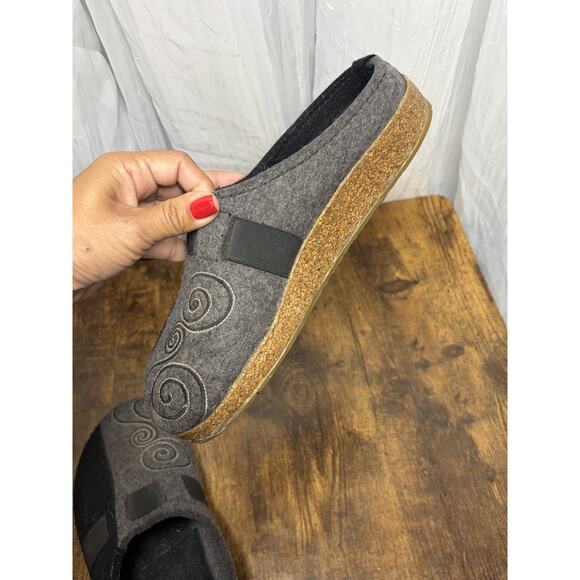 HAFLINGER Magic Felt Wool Clogs Size 40 Gray Black Duo Tone Cork Sole Slippers - Picture 11 of 12